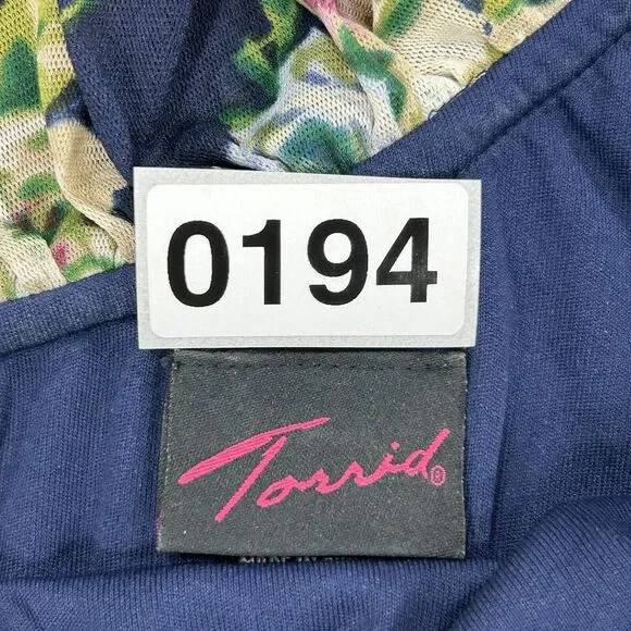 Torrid Dress Women's 1 1X Blue Knee Length One Shoulder Floral Beach Cottagecore - Picture 13 of 13